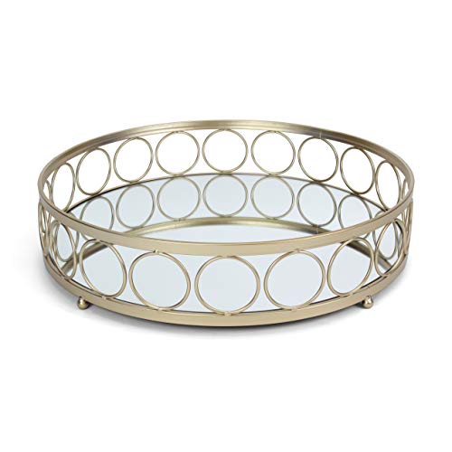 Rutledge & King Ottoman Trays - Mirror Tray Set - Decorative Round Metal Trays - Ornate Coffee Table Trays - Serving Trays Chantilly Designer Tray Set (Medium - 1 Pack, Silver)