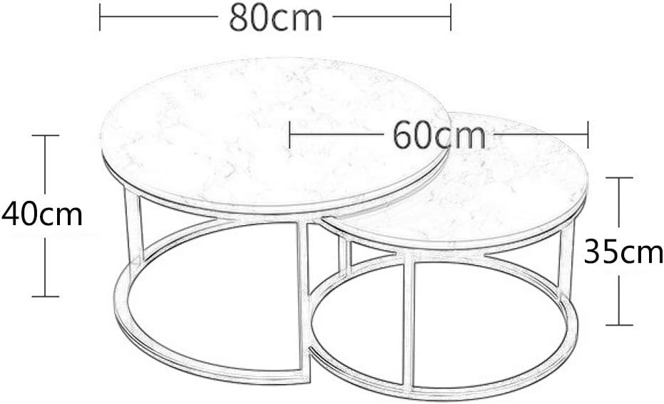 Morden Sofa Coffee Side Table 2 Piece Occasional Tea Tables Nest of Tables for Living Room Office Sintered Stone Top Easy to Clean (Ø80cm+Ø60cm)