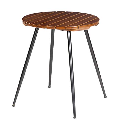 Glitzhome Accent Side Table Bamboo End Desk Slatted Round Top with Metal Tapered Legs, Natural