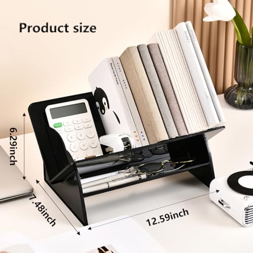 Acrylic Desktop Bookshelf, Detachable Bookcase, Clear Book Organizer, Book/CD/Magazine Rack for Office/Study Room Library/Home (White, 12.6