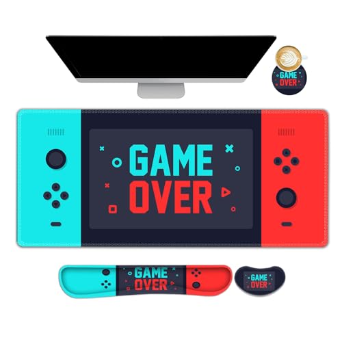 ARTSO Large Gaming Mouse Pad, Keyboard Wrist Rest Pad & Wrist Support Mousepad Set, Stitched Edge, Extended, Non-Slip Base, Memory Foam Desk Mat for Office, Home, Abstract Art Marble