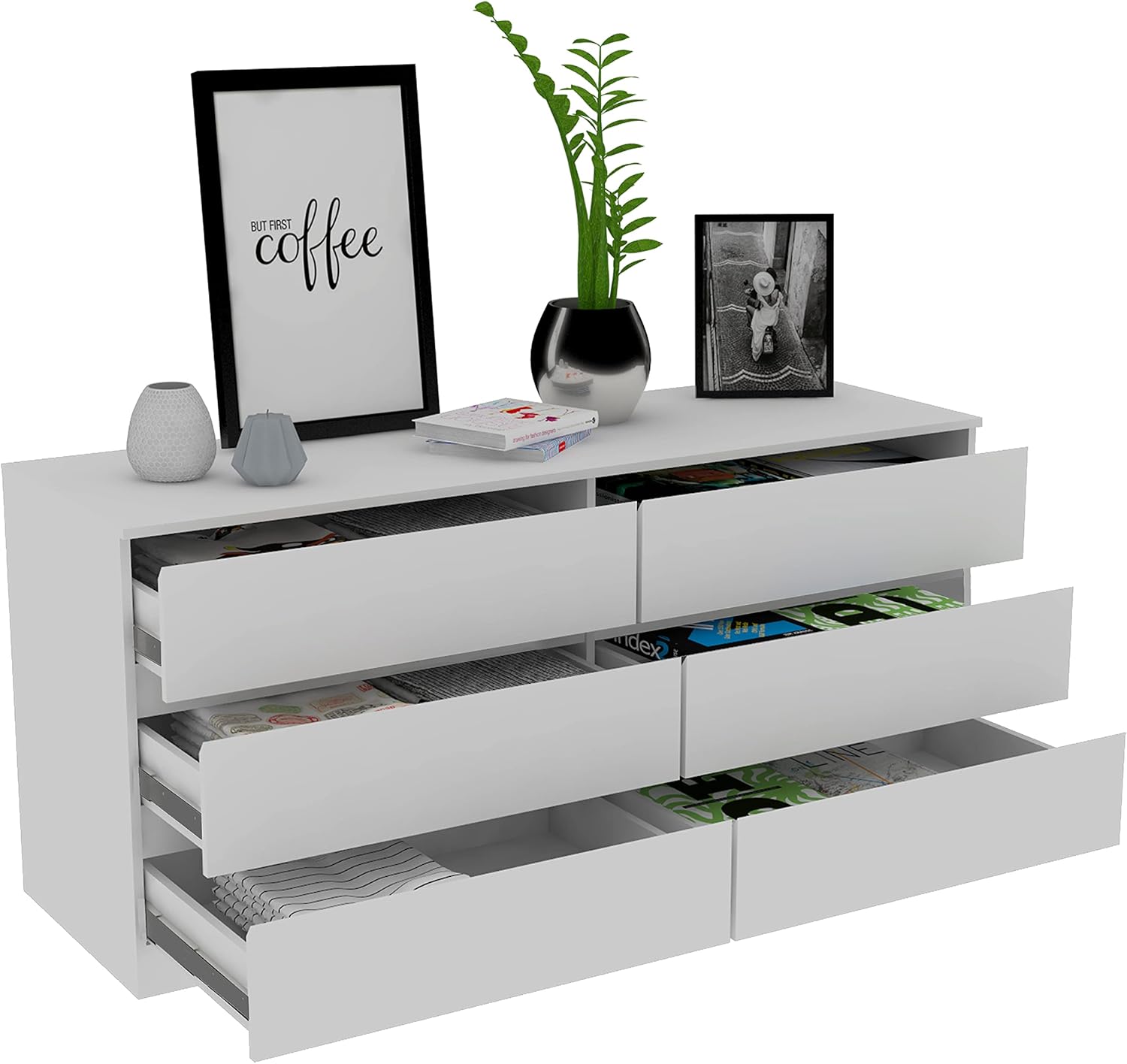 NicBex Falorina-DCW-00065-DX Dresser for Bedroom, 19.68''D x 60.47''W x 27.5''H, White