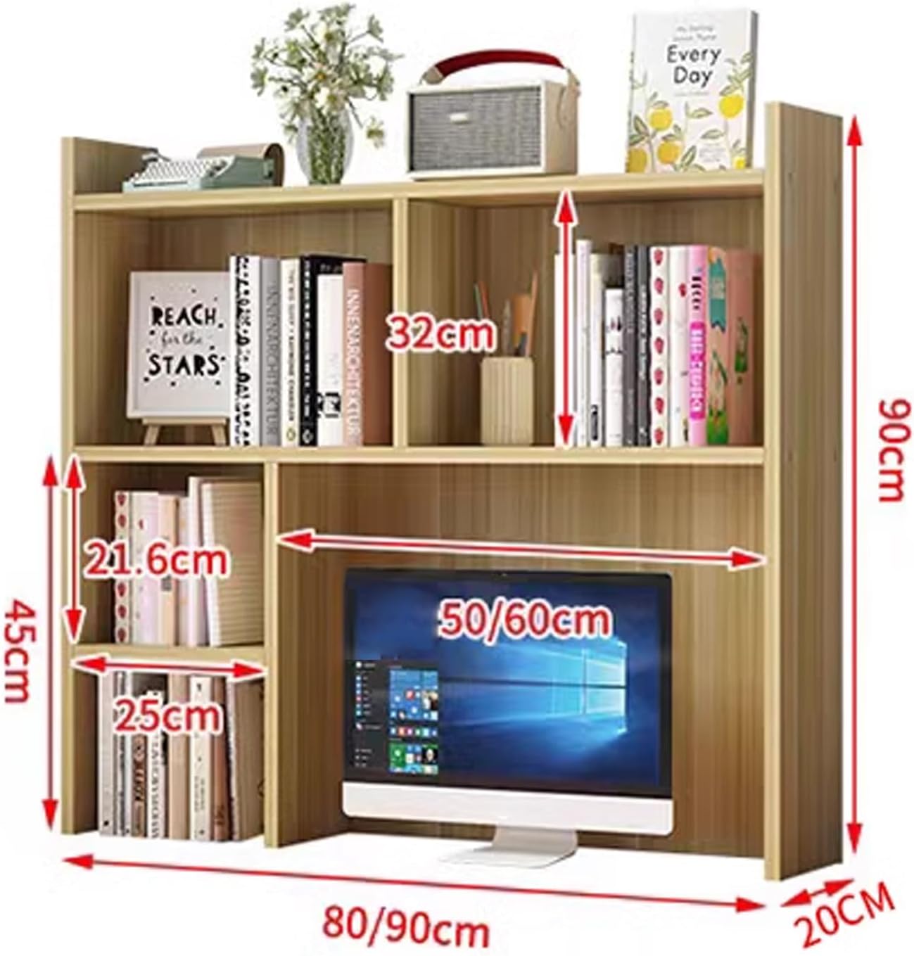 SOLKIN Desk Hutch for Dorm, Desktop Bookshelf White, Desk Shelves for Top of Desk Dorm, Computer Desktop Bookcase, for Home, Dorm, Office Supplies