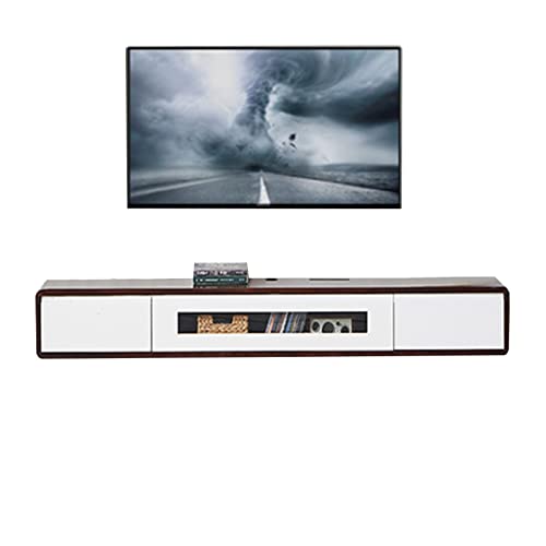 120cm Solid Wood Floating TV Stand - Living Room Bedroom TV Wall Storage Unit, Multimedia Storage Shelf with 2 Drawers, Cable Management (Color : A)