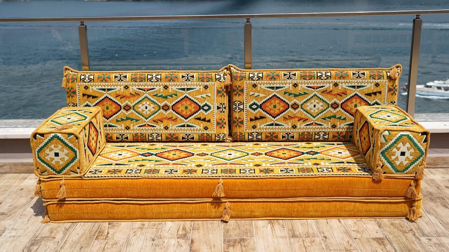 Yellow Arabic Sofa Set, Oriental Sofa, Corner Floor Sofa Seating Set, Floor Cushions, Living Room Sofa Couches, Modular Sectional Sofa