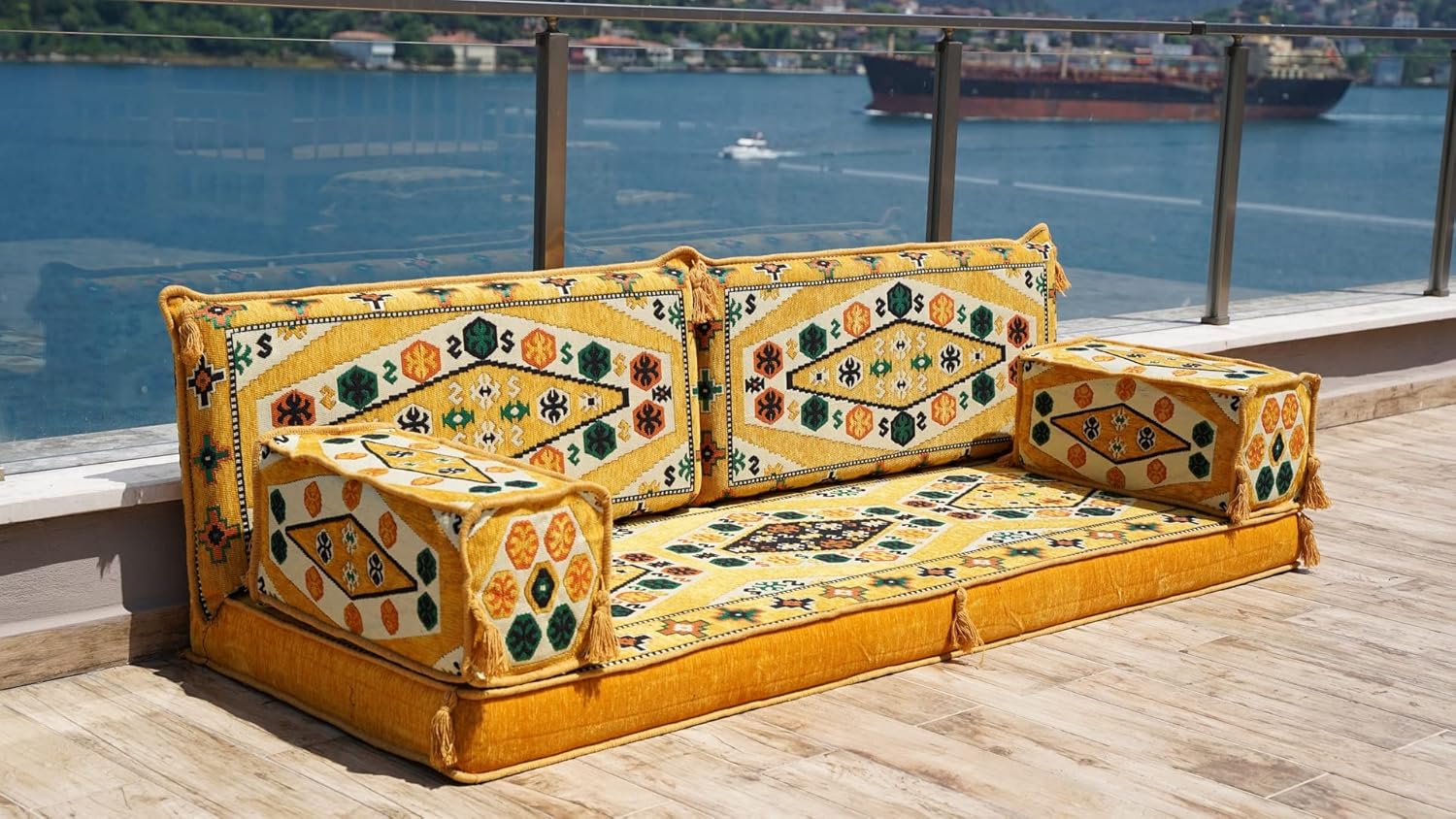 Yellow Floor Sofa Set, Floor Cushions, Balcony Patio Sofas, Pallet Sofa, Ethnic Sofa, Moroccan Sofas, Sectional Sofas, Sofa Bed (4'' Thickness Sofa)