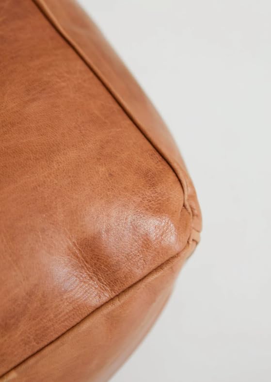 Large Ottoman Leather Pouf,Rectangular Ottoman Leather Bench, Large Leather Coffe Table Living Room Ottoman Footstool (Light Tan, 24