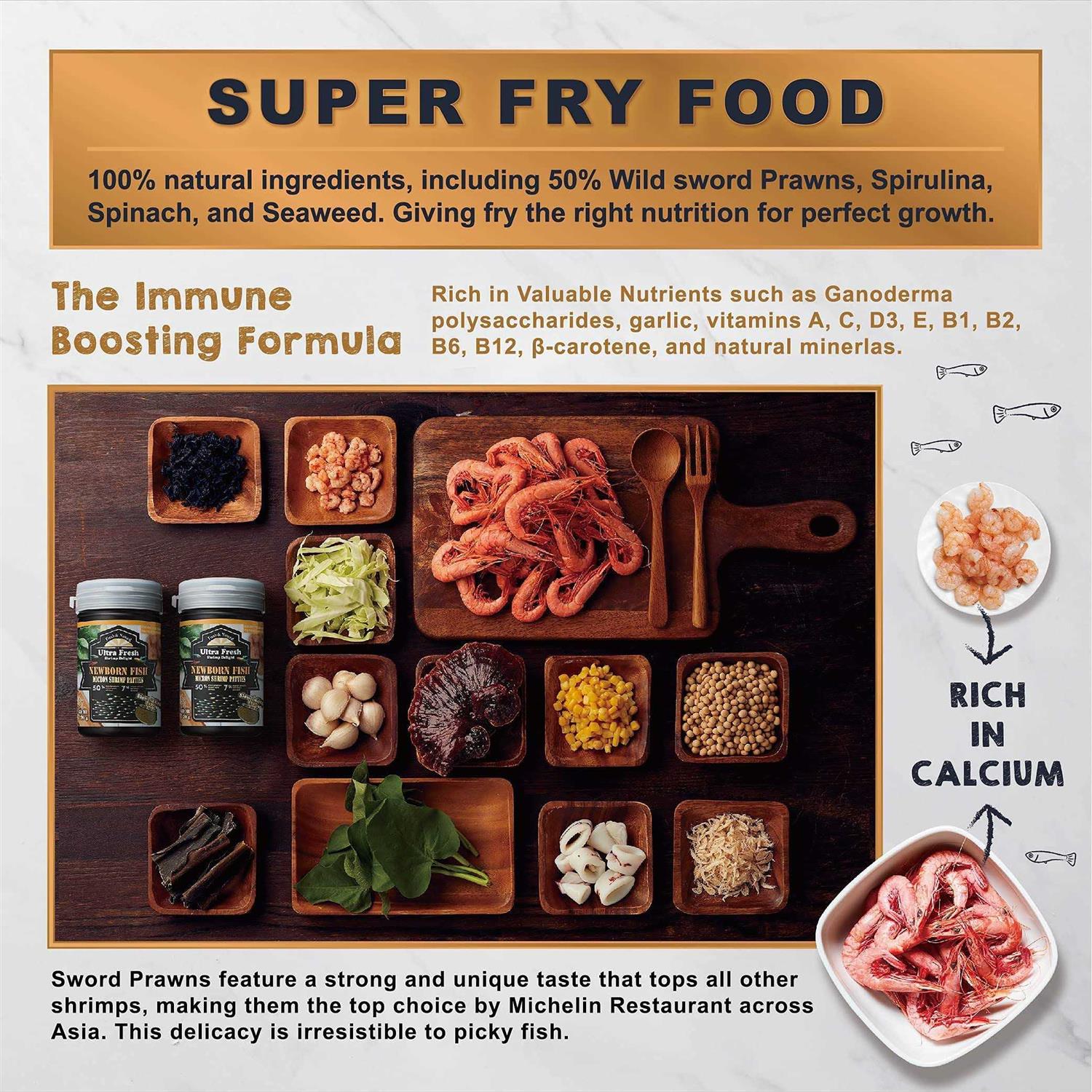 Ultra Fresh Baby Fish Food, 50% Sword Prawns Shrimps, Slow Sinking, Substitute for Baby Brine Shrimp, for Fry's Health and Cleaner Water - Pet Supplies online store