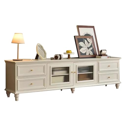 Solid Wood TV Cabinet Living Room Storage Cabinet TV Unit TV Stand Cabinet with Storage Space Media Stand Large Storage TV Bench(Black,220x40x55cm)