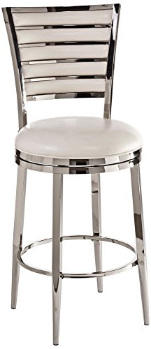 Hillsdale, Rouen Metal Counter Height Swivel Stool with Upholstered Back, Shiny Nickel