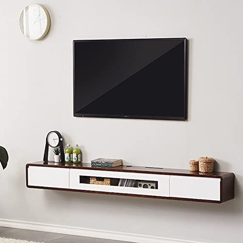 120cm Solid Wood Floating TV Stand - Living Room Bedroom TV Wall Storage Unit, Multimedia Storage Shelf with 2 Drawers, Cable Management (Color : A)