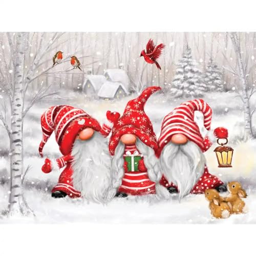 Bits and Pieces – Large 500 Piece Jigsaw Puzzle for Adults – Three Gnomes' Christmas Winter Jigsaw Puzzle by Artist Makiko, Completed Puzzle Size: 18