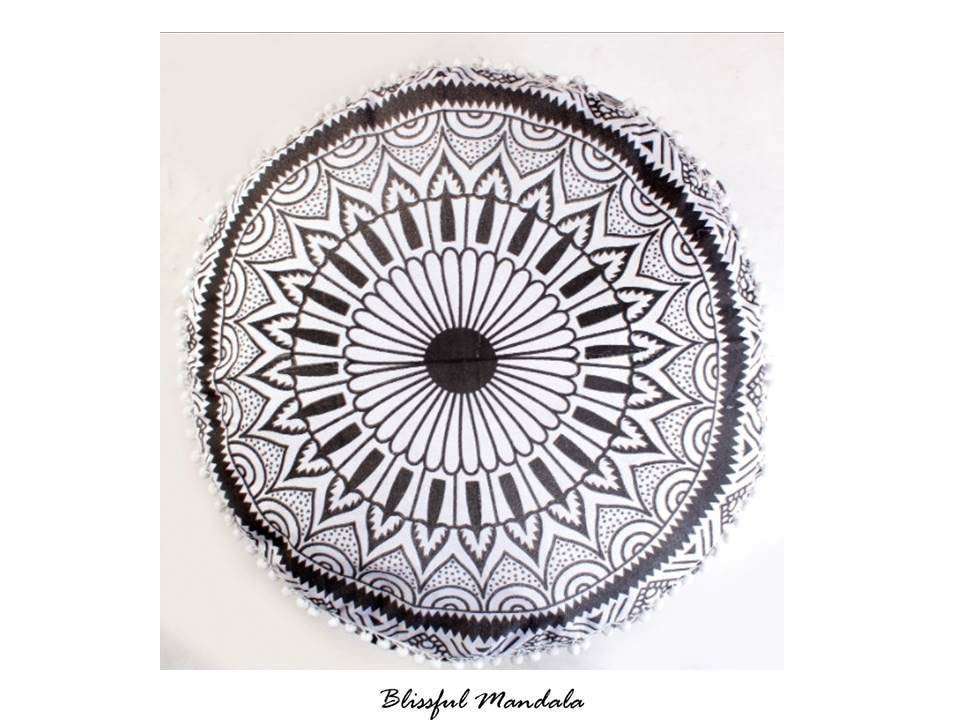 Zodiac Astrology Mandala Large Ottoman Floor Cushions Cover Decorative Throw Pillow Cases Round Ottoman Cover Siting Footstool Bohemian Kids Bean Bag Case