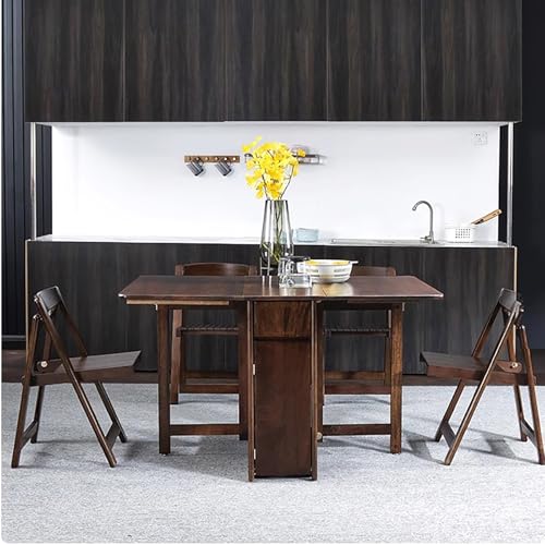 Solid Wood Folding Dining Table with Storage,Rectangular Island Kitchen Table with Drawers,Small Space Drop Leaf Foldable Table with Wheels,Table Only-No Chairs(34.5