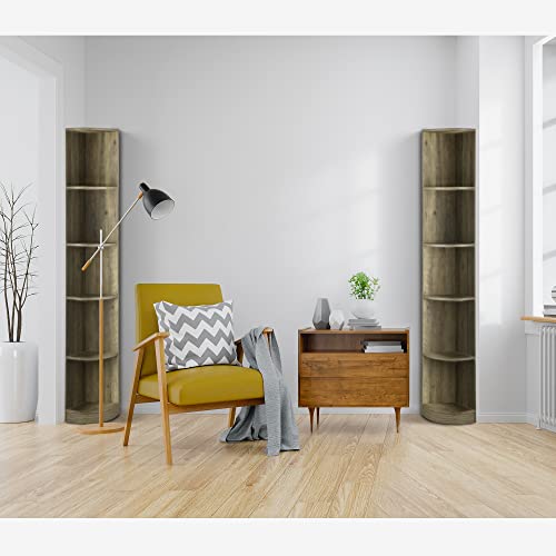 ICE ARMOR 5 Tier Corner Bookcase Wooden Display Bookshelf Storage Rack Multipurpose Shelving Unit for Living Room Home Office in White Wood