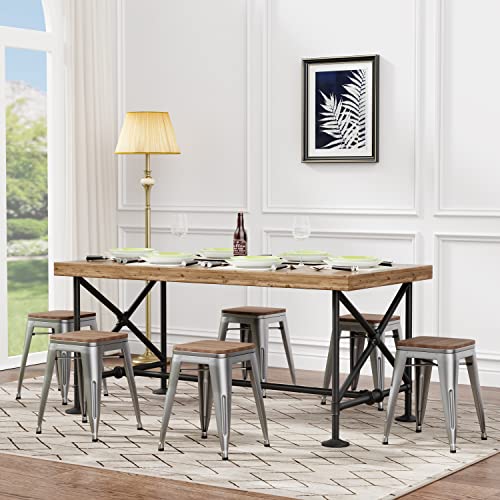 Andeworld 18 Inch Stools Set of 4,Industrial Metal Dining Chair with Wooden Seat,Short Kitchen Bar Stools Stackable Kids Stools for School,Classroom, Matte Black