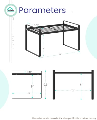 Countertop Stackable Organizer and Storage Shelf Rack for Kitchen, Cabinet, Pantry, Office and Bathroom. Rust Resistant and Non Slip (L13 x D8.25 x H9.5 in)