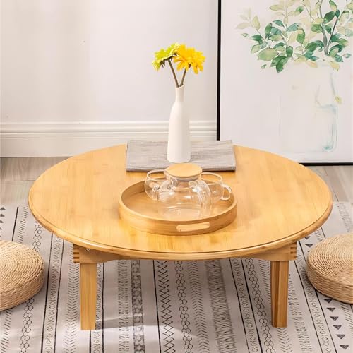 Round Bamboo Wooden Coffee Table，Folding Japanese-Style Tatami Bed Low Table，Living Room Round Table, Home Dining Table, Desk, Computer Table,Folding Mahjong Table (Size : 70 * 25)