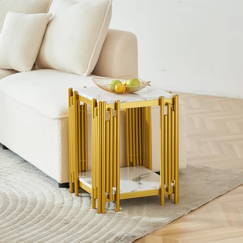 17.32 X 15.75'' Modern End Table, Rectangle Simple Side Table with 1-Tier Storage Shelves, Metal Minimalist Accent Table for Living Room, Office