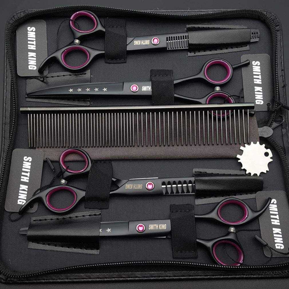 Smithking 7.0 inches Professional Dog Grooming Scissors Set Straight & thinning & Curved & chunkers 4pcs in 1 Set - Pet Supplies online store