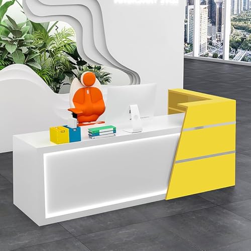Large Reception Desk Solid Wood Counter Table L Shape Retail Counter with Storage Checkout Counter Standing Reception Table