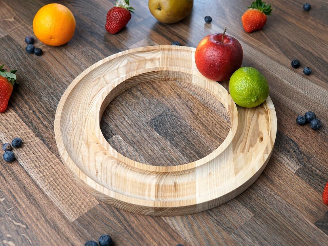 Sheesham Wood Serving Trays - Round Decorative Fruit Tray Platter for Kitchen Counter and Dinning Table - Handcrafted Charcuterie Tray Housewarming Gifts