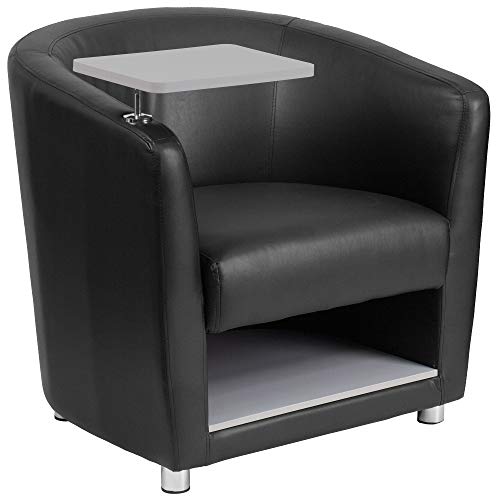 Flash Furniture Black LeatherSoft Guest Chair with Tablet Arm, Chrome Legs and Under Seat Storage