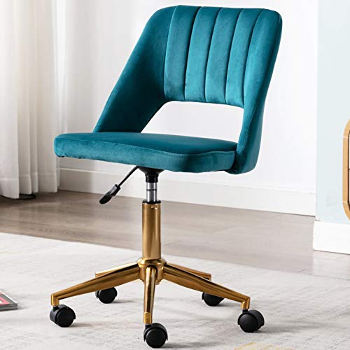 Wahson Blue Velvet Home Office Desk Chair with Wheels, Swivel Vanity Task Chair, Teal