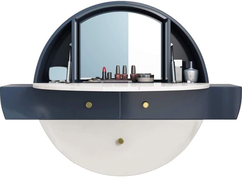 Nordic Modern Light Luxury Wall-Mounted Dressing Table Cubicle Round Storage Cabinet Integrated with Mirror Stool (Color : Style 2) (Style 2)