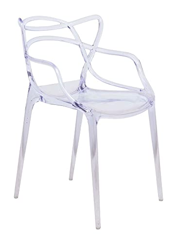 LeisureMod Twain Mid Century Modern Plastic Accent Dining Armchair with Elegant Wire Design, Stackable Plastic Chair for Indoor/Outdoor Use (Transparent Blue)