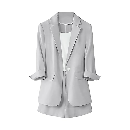 Blazer Shorts Set For Women 2023 Trendy Work Office Two Piece Outfits Long Sleeve Open Front Blazers Shorts Suit Set
