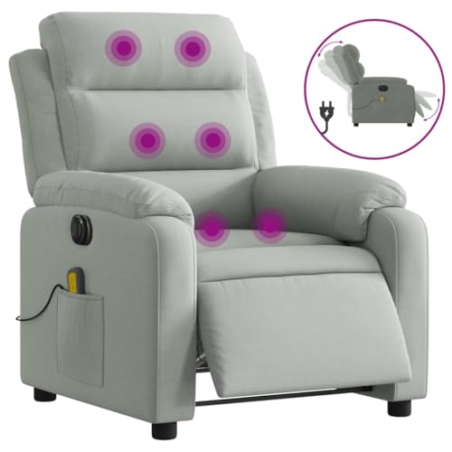 Electric Massage Recliner Chair Light Gray Velvet,Electric Massage Recliner Chair with 6Point, Massage and 135Degree Tilt Armchairs Recliner Sleeper Chairs for Living Room