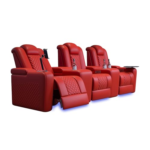 Home Theater Seating ，Home Theater Sofa， Premium Top Grain Italian Nappa 11000 Cow Leather, Power Reclining, Power Lumbar Support, Power Headrest (Orange, Row of 2)