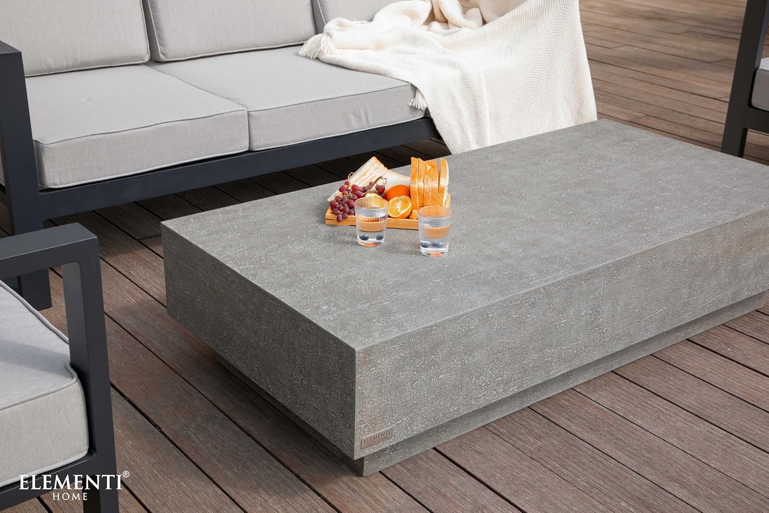Elementi Home Tevere L60 Rectangular Concrete Coffee Table, Modern Minimalist Coffee Table, Concrete Furniture, Accent Table for Patio, Living Room, Garden, Indoor and Outdoor (Space Grey)