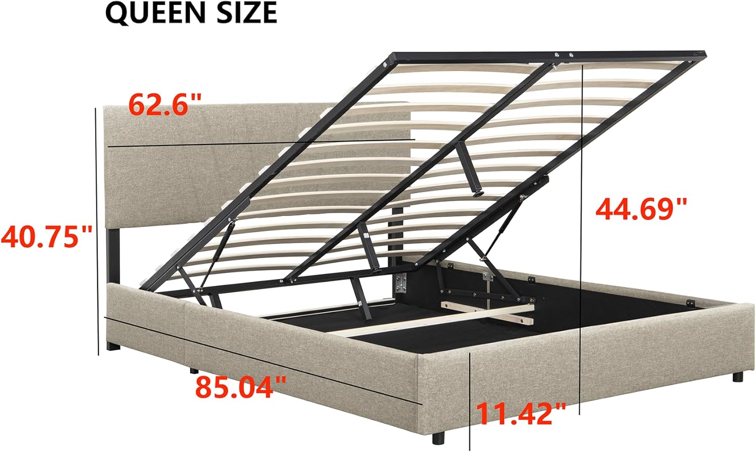 Queen Size Upholstered Platform Bed with Upgraded Gas Lift Mechanism w/Big Storage Space, Lift Up Storage Platform Bed Frame with Tufted Headboard for Kids Teens Adults, Light Beige