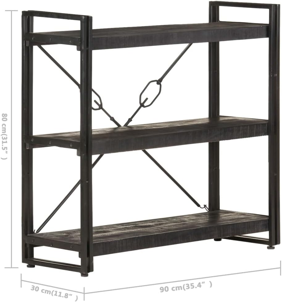 SKM 3-Tier Bookcase Black 90x30x80 cm Solid Mango Wood (Weight-23KG)
