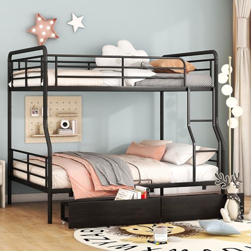 Merax Full XL Over Queen Metal Separable Bunk Bed Frame for Teens Boys and Girls with Full Length Guardrails,White