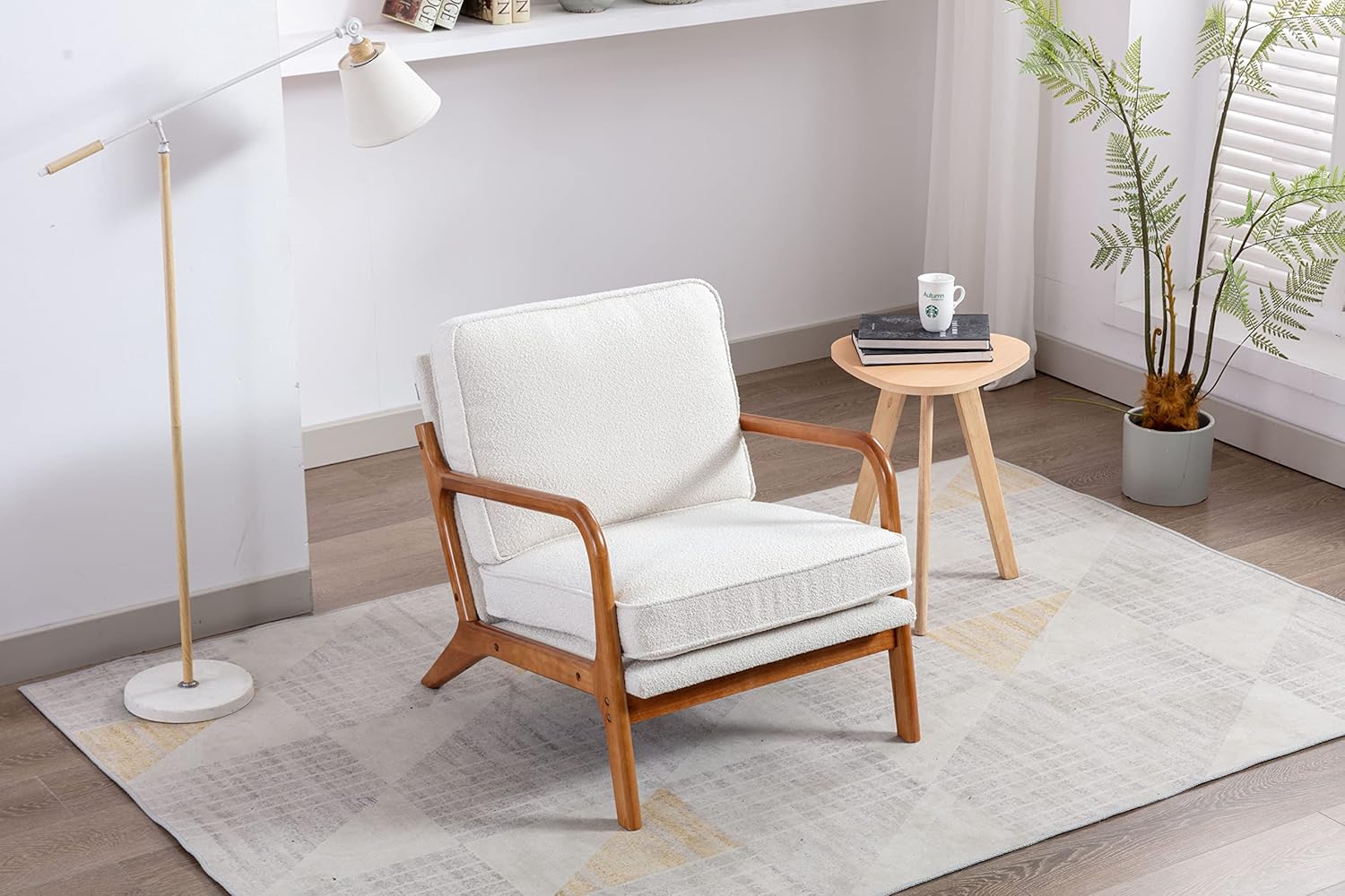 Accent Chair Modern Recliner Leisure Sofa Club Chair Reclining Reading Armchair Chaise Lounge Chair with Wood Frame for Home Living Room Bedroom, Beige