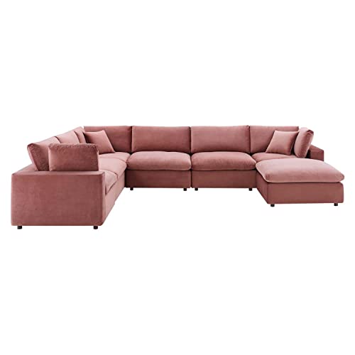 Modway Commix Modular Sofa, U Shaped Reclining Sectional, Green Performance Velvet