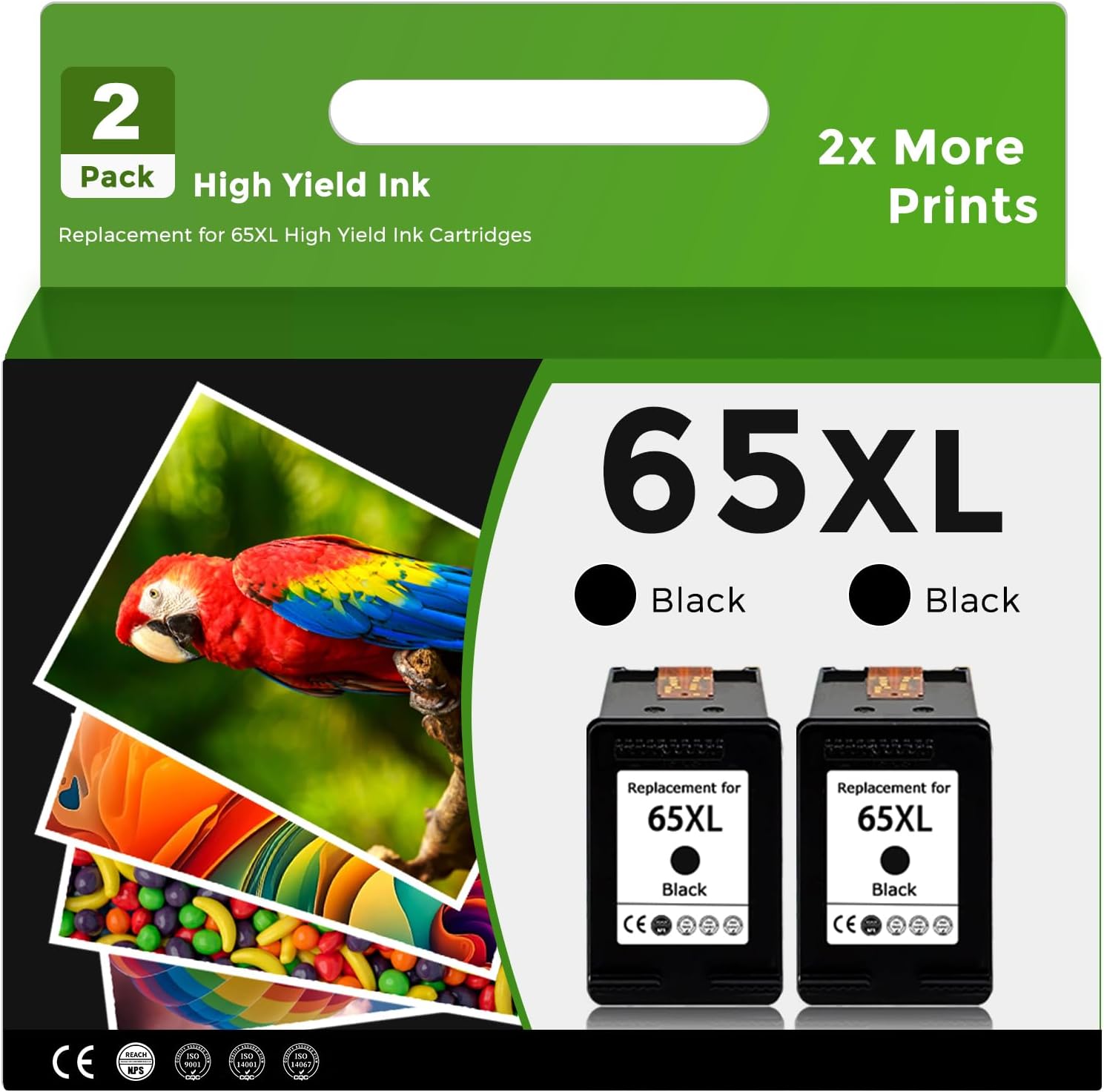 Remanufactured Ink Cartridge Replacement for HP 65XL HP65 65 XL Black Combo for HP65XL for 5000 5055 5052 5014 5010 5070 3755 3700 3772 3752 2622 2652 2655 2600 2640 Printer, BK 2 pack