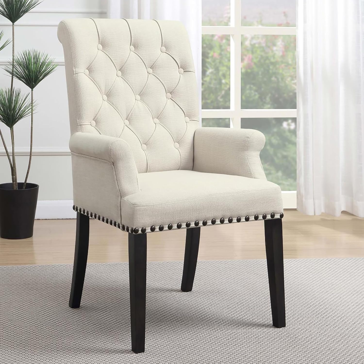 Beige and Smokey Black Tufted Arm Chair