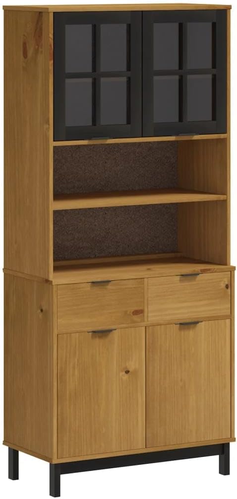 XAVIER Sideboard Cabinet、Storage Cabinet、Kitchen Decor、Entryway Cabinet Highboard with Glass Doors FLAM 31.5