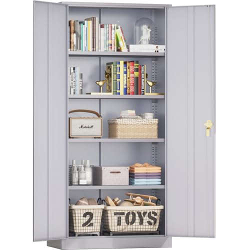 Greenvelly Metal Garage Storage Cabinet with Wheels, 75” Black Steel Rolling Garage Cabinet with 2 Door Lock and Adjustable Shelves,Locking Garage Storage Cabinet for Garage Home Office Utility Room