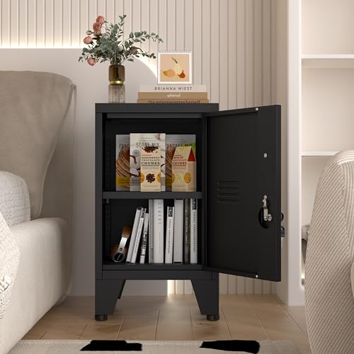 Blue Metal Nightstand, Under Desk Cabinet with Adjustable Shelf, Storage Cabinet with Lock can be Used as Side Table, Stackable Small Storage Cabinet for Bedroom, Living Room, Office and Gym