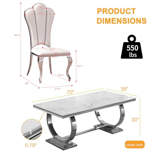 Luxury Marble 7-Piece Dining Table Set for 6, Modern 70