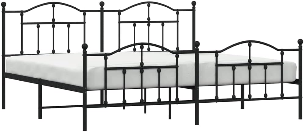 vidaXL Elegant Steel Double Bed Frame with Headboard & Footboard, Robust Metal Construction, Extra Under-Bed Storage Space, Black