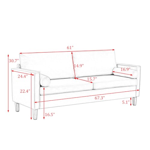 Upholstered Velvet Loveseat 70 Inches Sofa Double Small Sofa with 2 Seats, High-End Fabric Modern Couch for Living Room Bedroom Office, Brown