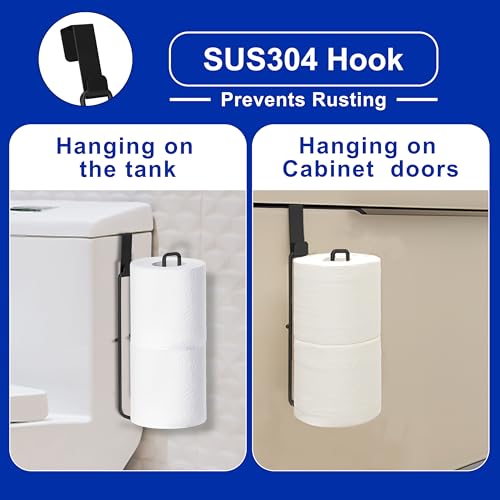 Black Toilet Paper Holder, Bathroom Toilet Paper Roll Holder with Reserve, Over The Tank Toilet Paper Holder with Storage, Bathroom Tissue Holder for 2 Rolls, Toilet Paper Holder Wall, 1PC