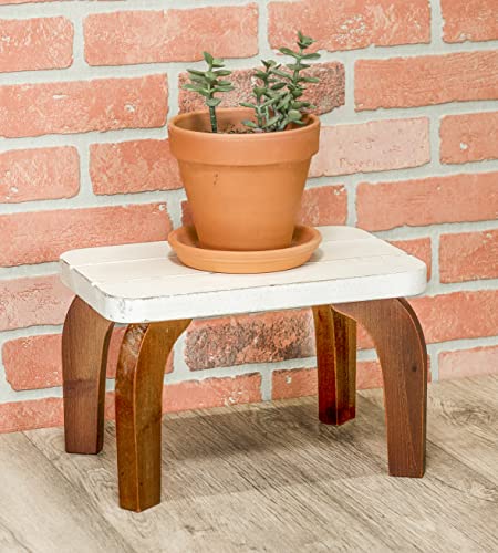 Red Co. 8” Tall Decorative Wooden Stool Display Plant Stand Holder, Brown/White – Rectangular Top