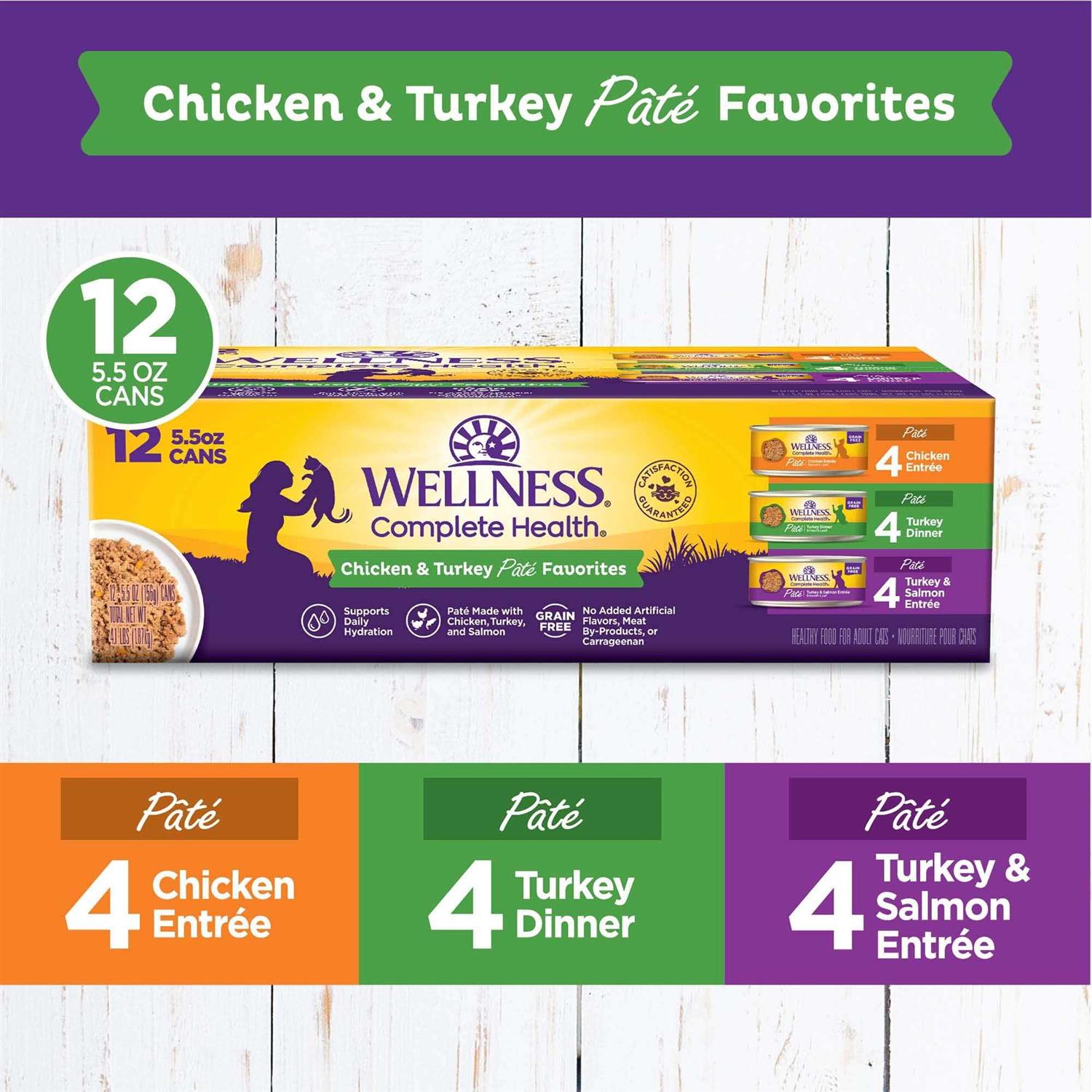 Wellness Complete Health Chicken & Turkey Pate Favorites Cat Food Variety Pack - Pet Supplies online store